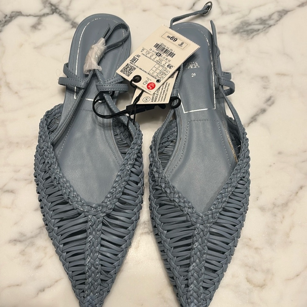 Zara blue woven flats